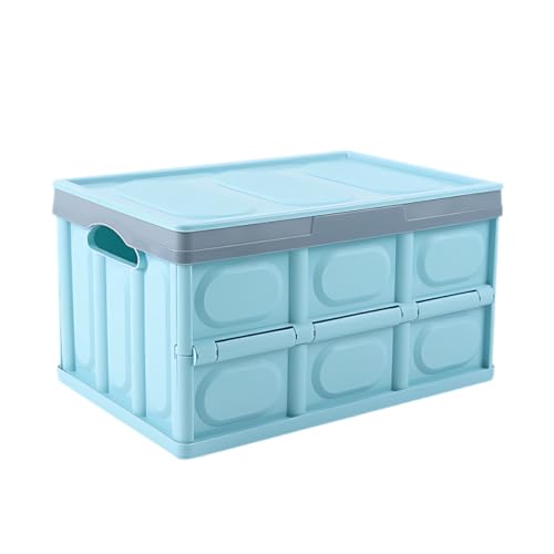 Car Trunk Organizer, Foldable Plastic Cargo Storage Box with Lid, Large Car Tool Container with Handles, Universal Automotive Organization Accessories for Camping, Groceries (Blue) - color: Blue