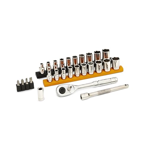 GEARWRENCH Mechanics Hand Tool Set, 27 Pc, 1/4 in Drive, Socket Rail and Bit Holder, Metric/SAE | GWXSCBMTS14 - size: 27 Piece, style: SAE/Metric