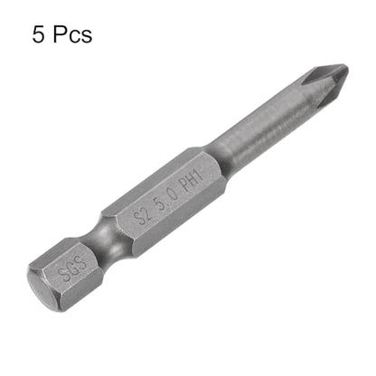 HARFINGTON 5pcs #1 Phillips Screwdriver Bit PH1 1/4" Hex Shank 2" (50mm) Long Magnetic S2 Steel Industrial Grade Screw Driver Bit Cross Head Electric Drill Bits 0.197" (5mm) Rod - size: PH1 x 50mm x 5mm