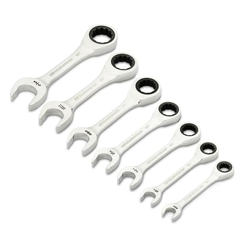 GEARWRENCH 7 Piece 90-Tooth 12 Point Stubby Combination Ratcheting Wrench, SAE | 86858 - style: 7 Piece