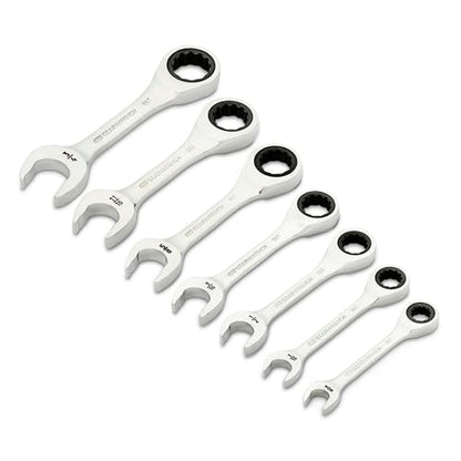 GEARWRENCH 7 Piece 90-Tooth 12 Point Stubby Combination Ratcheting Wrench, SAE | 86858 - style: 7 Piece