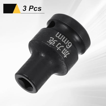 HARFINGTON 3pcs 4 Point Square Socket 1/2" Drive 6mm Metric Square Impact Socket CR-V Blackening Standard Wheel Sleeve Pneumatic Sleeve Tool for Auto Repair Mechanical Maintenance Home Use - size: 6mm