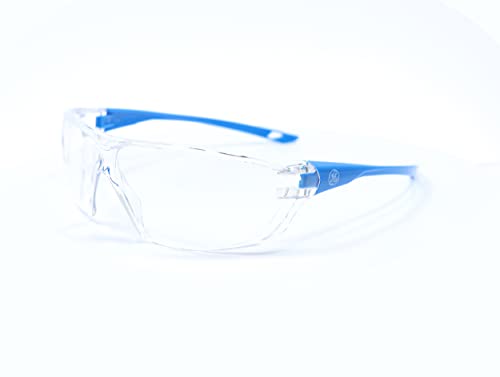 GE Safety Glasses, ANSI Z87.1, 03 Series, Anti-scratch Lens, 99.9% UV Protection, EN 166, 12 Pack - color: Blue