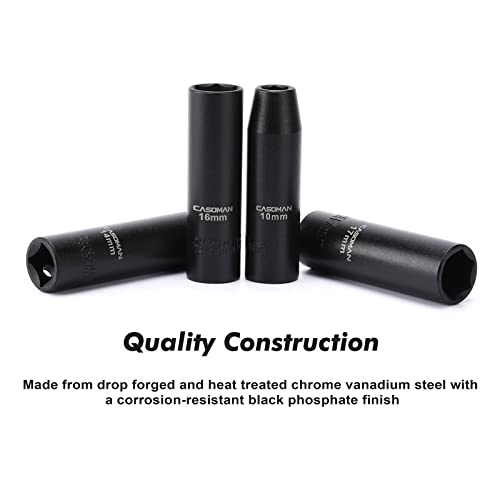 CASOMAN 11 Pieces 1/2-Inch Drive Deep Impact Socket Set, 6-Point, Metric, 10mm to 24mm - size: 11 Pieces, Metric, Deep, 1/2-Inch Drive