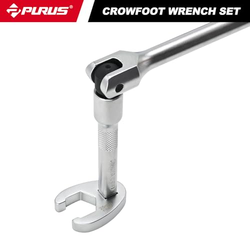 PURUS 13PCS 1/2 Drive Crowfoot Wrench Set, Large Sizes 20mm to 32mm Flare Nut Crow foot Wrenches with 14.7" Breaker Bar & 5" Extension Rod, Heavy Duty Mechanic Tools for Automotive & Truck Repair