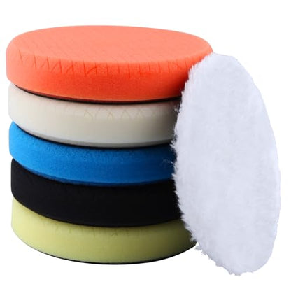 6 Inch Buffing Polishing Pads 6 Pcs Compound Buffing Sponge Pads and Woolen Pads for 150mm Backing Plate, Cutting Polishing Pad Kit for Car Buffer Polisher Compounding, Polishing and Waxing - size: 6 Inch