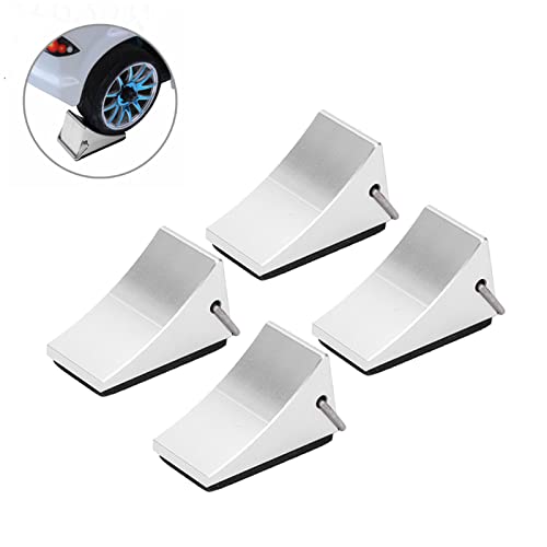 4PCS RC Model Car Wheel Chock, Aluminum Alloy RC Wheel Chock with Anti - Slip Bottom, Durable Tire Stopper for Gen8 Axial SCX10 and Universal RC Cars (Silver) - color: Silver
