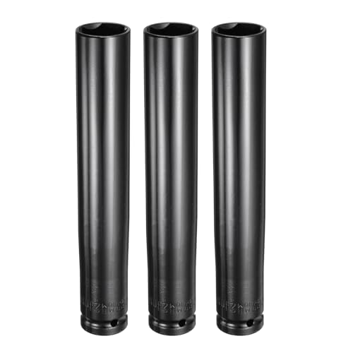 HARFINGTON 3pcs 6-Point Deep Impact Socket 1/2" Drive 24mm Metric Socket 8" (205mm) Extra Long Heat-Treated 45# Steel for Home Auto Spindle Axle Hex Nuts Bolts Repair, Black - size: 24mm + 8" Long