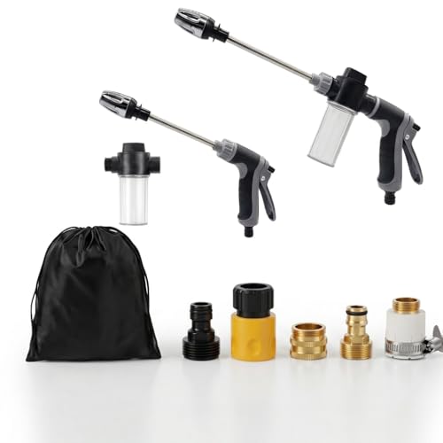 Pressure Washer Gun, Garden Hose Nozzle Fits 3/4" Garden Hose, Leak-proof Handheld High Pressure Spray Wand for Cars & Patios, with Foam Cannon, Heavy-Duty Storage Bag and Multi-Adapter Kit