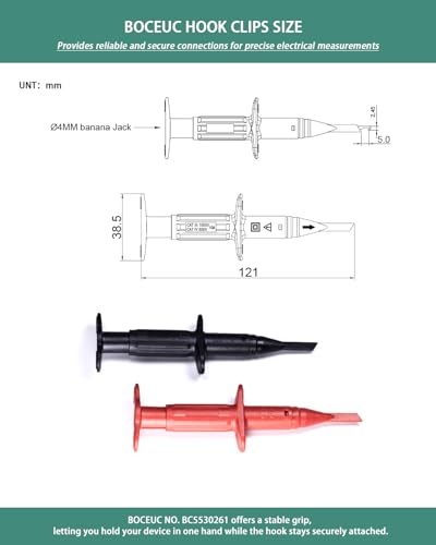 Test Hook Clips Multimeter Leads for 4mm Plug Test Probe, CAT III 1000V/CAT IV 600V, 10A for Electronic Circuit Testing (1 Pair, Red Black)