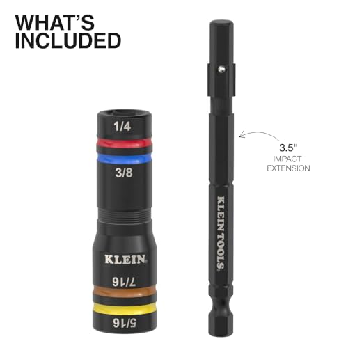 Klein Tools 651QS Quad Socket, 4 Sizes in 1 Socket, 4-in-1 Color Coded SAE Impact Rated, Heavy Duty, 1/4-Inch Drive, 3-1/2-Inch Shaft - size: 4 Sizes, SAE