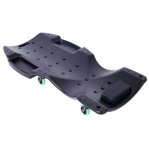 Mechanic Plastic Creeper, 48 Inch Low Profile Creeper with Blow Molded Ergonomic HDPE Body, Padded Headrest & Dual Tool Trays, 440 Lbs Capacity, Car Creeper/Seat for Garage, Shop, Tool Gift (Black) - color: Black