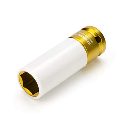 Steelman 19mm Sleeved Socket, Wheel and Lug Nut Protector Polyethylene Sleeve and Insert, Non-Marring, Long, 6-Point, 1/2-inch Drive - size: 19mm Gold