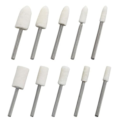 100 Pcs Bullet Shape Wool Felt Polishing Bits, 1/8'' Shank Cone and Cylinder Shape Wool Polishing Points for Rotary Tool (4mm,5mm,6mm,8mm,10mm)