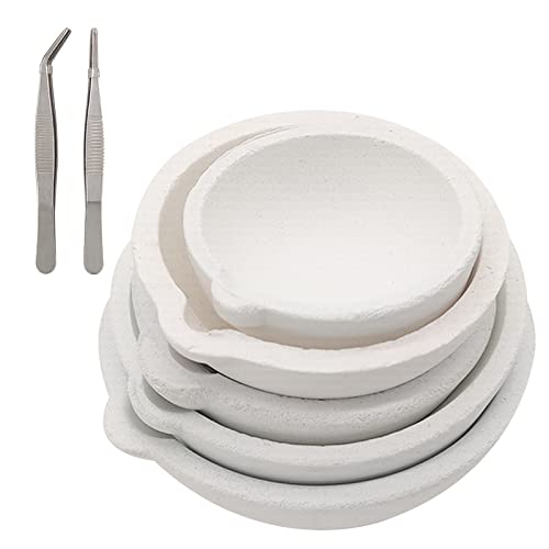 7 Pack Ceramic Quartz Crucibles Melting Dishes with Pointed Tweezers | Ceramic Casting Torch Melt, Melting Metal, Jewelry, Gold, Silver, 100/150/250/400g/500g