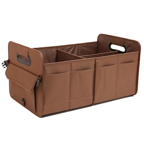 AOKJOY Car Trunk Organizer, Brown, Foldable, Non-slip, Adjustable, Multiple Compartments, 600D Oxford Cloth Material - color: brown