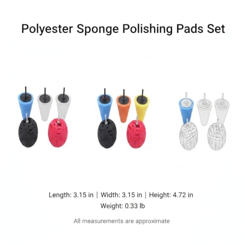 5-Piece Polyester Sponge Polishing Pad Set, Cone & Ball Shapes for Auto Detailing, Fits Rotary & Orbital Polishers, 3.15 x 4.72 in