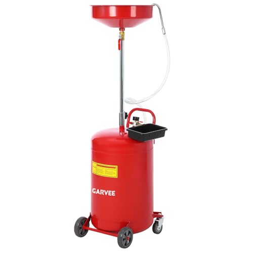 Garvee 20 gal Waste Oil Drain Tank, Portable Oil Drain Container, Air Operated Drainer, Fluid Fuel Transfer Drainage, Adjustable Funnel Height with Wheel &15 in Premium Bowl and a Toolbox, Red - size: 20 Gallon