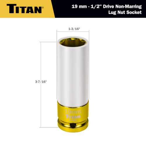 Titan 21092 1/2-Inch Drive x 19mm Non-marring Impact Deep Lug Nut Socket - size: 19mm