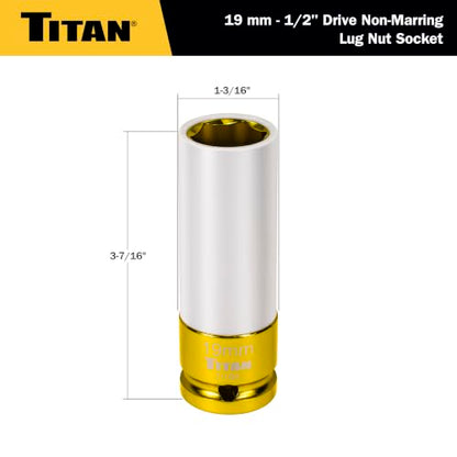 Titan 21092 1/2-Inch Drive x 19mm Non-marring Impact Deep Lug Nut Socket - size: 19mm