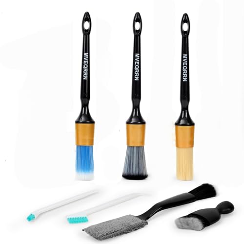 MVEQRRN 7PCS Car Detailing Brush Set,Boars Hair Detail Brush Kit(Gold) | Ultra Soft No Scratch, Car Dust Brush,Car Detailing Brushes Kit, Detail Brushes Car Detailing for Interior Exterior - color: 7PCS detailing brush gold