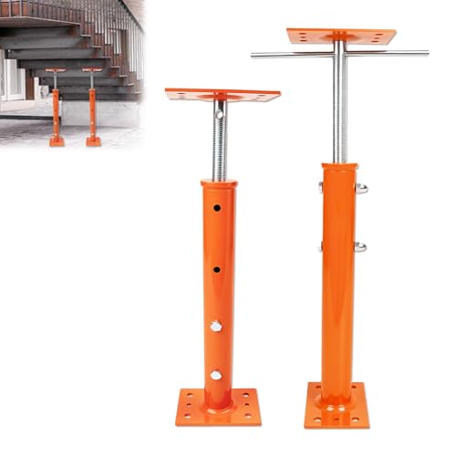 2 Pack 19-38 in Adjustable House Floor Jacks, Steel, Orange, 11,000 lb Each | Built-In Rod Screw Floor Jack Posts Adjust Without Extra Tools for Temporary Floor, Beam, Porch and Crawl Space Support - size: 2P 19-38 inch
