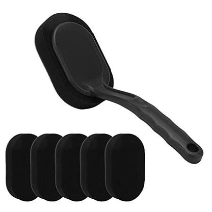 JSCARLIFE Tire Shine & Dressing Applicator Brush, Curved Sponge with Handle | High-Density Foam Sponge, Tire Dressing, Sealant & Glaze Application, Leather Seat Cleaning, Automotive Interior Polishing