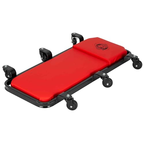 AFF Ultra Low Profile Mechanic Creeper - Heavy Duty 40" Creeper with 1.5" Ground Clearance - 1.57" Thick Vinyl Upholstery & 6 Oil-Resistant Swivel Casters - for Garage & Shop Use