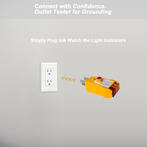 Outlet Tester with GFCI Check - Grounding & Receptacle Circuit Tester, Electric Outlet Tester Plug in, Automatic Electric Circuit Polarity Voltage Detector Breaker Finder (Yellow)