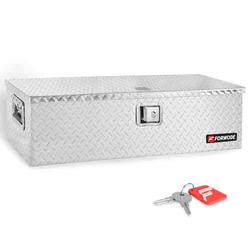 FORWODE 39 Inch Aluminum Truck Tool Box Lockable Truck Bed Tool Box Waterproof Truck Bed Storage Box with Gas Struts & Side Handle Truck Tool Chest for Pickup, Truck Bed, RV, Trailer&Garage (Silver) - color: Silver, size: 39x13x10 inch