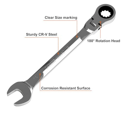 Egofine 18mm Ratchet Wrench Flex Head, Ratcheting Combination Wrench Metric, Industrial Grade Gear Spanner with 12 Point Box End, 72-Teeth Ratchet, Chrome Vanadium Steel - style: 18mm