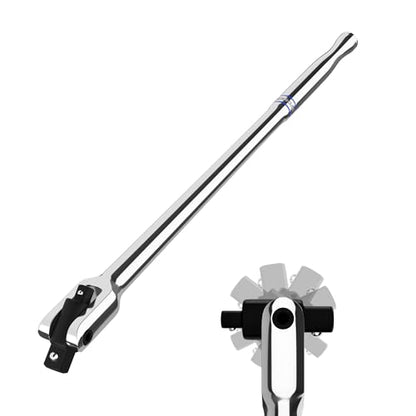 WORKPRO Dual Drive Breaker Bar, 3/8" & 1/2" Drive, Heavy Duty Breaker Bars, 16-inch Length with 360° Rotatable Head, Spring-loaded Detent Ball, Chrome Vanadium Steel Made - color: Silver, size: 16" × Dual Drive 3/8"+1/2"