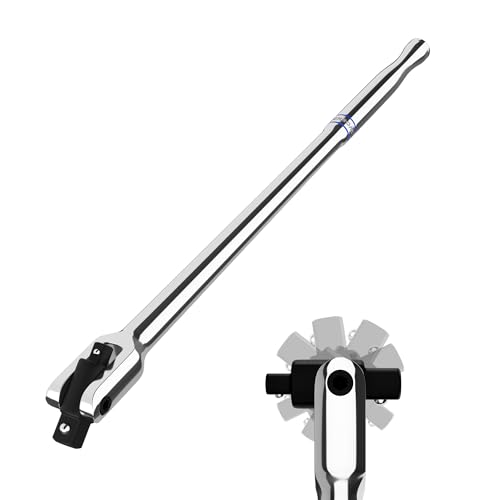 WORKPRO Dual Drive Breaker Bar, 3/8" & 1/2" Drive, Heavy Duty Breaker Bars, 16-inch Length with 360° Rotatable Head, Spring-loaded Detent Ball, Chrome Vanadium Steel Made - color: Silver, size: 16" × Dual Drive 3/8"+1/2"