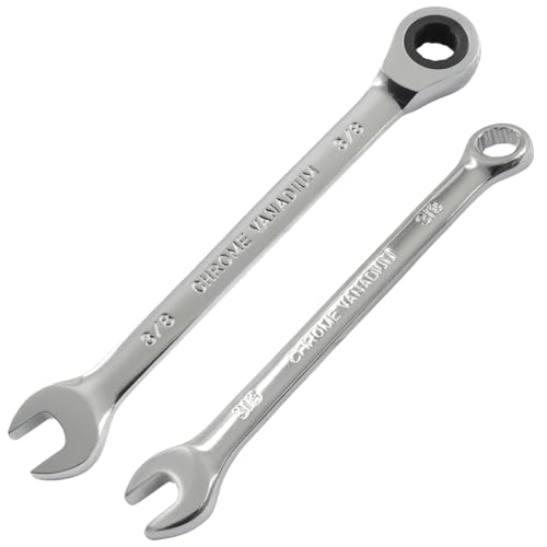 3/8 Inch Ratcheting Wrench 2 Pcs 72-Tooth 12-Point Chrome Plated | Forged 45# Carbon Steel Durable, 5-Degree Arc For Tight Spaces, 12-Point Protects Fasteners, Polished Chrome Anti-Rust - size: 3/8 Inch