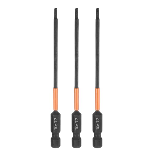 HARFINGTON 3pcs T7 Torx Head Screwdriver Bit 4" (100mm) Long 1/4" Hex Shank Magnetic No Hole Tamper Proof 6 Point Star Screw Driver Drill Bits Phosphate S2 Steel Industrial Power Tools - size: T7 x 100mm