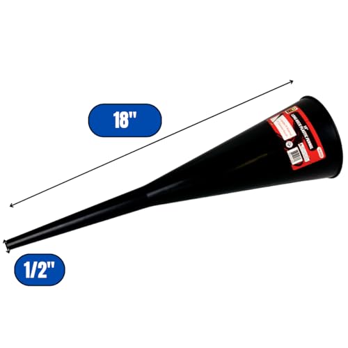 Auto Long Neck Funnel | Pack of 2 | 18" (45.7 cm) Length, 5" (12.7 cm) Diameter Mouth | Sturdy Black Plastic | Ideal for Oil, Transmission Fluid, Gasoline Additives