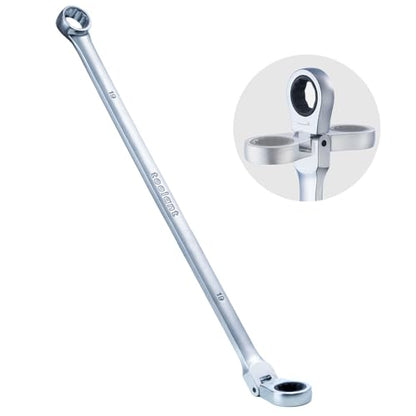 toolant Extra Long Ratcheting Wrench, Flex Head & Fixed Offset Head Double Box End Combination Wrench, CR-V Steel, Metric 19mm - size: 19 mm