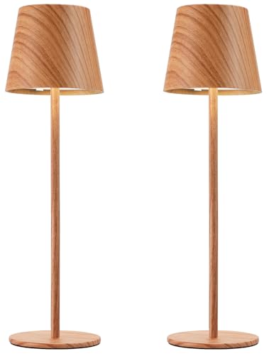 Kakanuo Wood Grain Cordless Table Lamp Rechargeable - 2 Pack 5000mAH Battery Operated Lamp for Counter, 3 Color Stepless Dimming Wireless Lamp for Dining Kitchen, Outdoor Patio, Touch Control - color: Wood Grain, size: 2 Pack 14in - Down Light