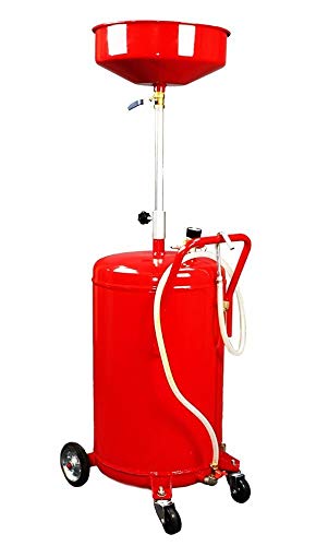 XtremepowerUS 20 Gallon Portable Waste Oil Drain Tank Air Operated Drainage Adjustable Funnel Height with Wheel, Red - size: 20 Gallon