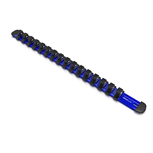 Olsa Tools 1/2-Inch Drive Aluminum Socket Organizer with Locking End Caps - Professional Quality Socket Holder - BLUE - PART 1174 - color: Blue, size: 1/2-Inch Drive