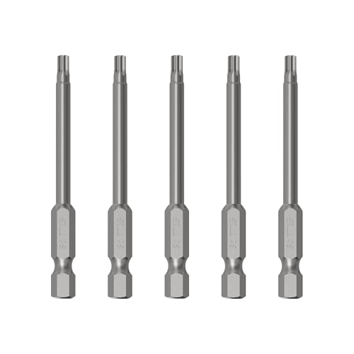 5PCS T15 Magnetic Tamper Proof Torx Screwdriver Bits, 1/4 Inch Hex Shank 3 Inch Length S2 Steel Security Drill Torx Head Drill Screw Driver Tools(75mm Long, Star 6 Point) - size: T15