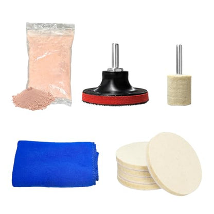 Glass Polishing Kit, Car Window Deep Scratch Removal Set with 100g Cerium Oxide Powder, Wool Polish Pads Multifunctional Buffing Pad for Auto Windscreen and Glass Repair