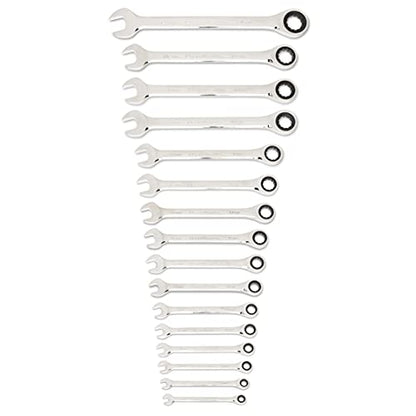 GEARWRENCH 30 Piece 12 Point Ratcheting Combination SAE/Metric (1/4-1 in., 8-24 mm) Wrench Set with Wrench Racks - 86702 - size: 30 Piece