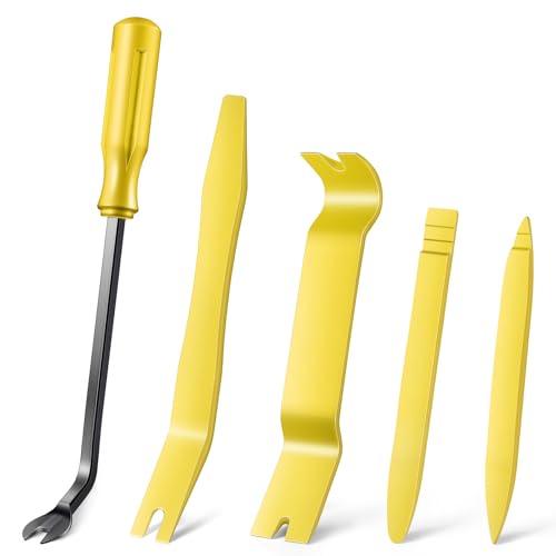 5 pcs Auto Trim Removal Tool Kit, No Scratch Plastic Pry Tool Kit - Interior Door Panel Clip Fastener Removal Set for Vehicle Dash Radio Audio Installer (Yellow) - color: Yellow