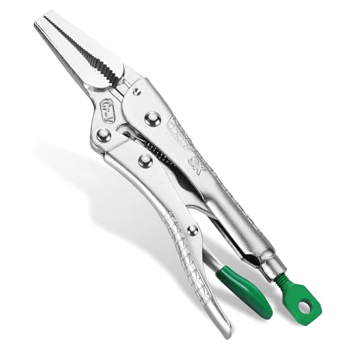 SK 6.5" Long Nose Locking Pliers, Vice Grips, Premium CR-V Steel | Vise Grip Pliers, Nickel-Plated Finish, Ergonomic Anti-slip Handle, Ideal for Welding or Assembly - size: 6.5"
