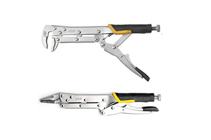 12Inch Extended Long Locking Vise Grip Pliers Set, Straight Head / 80 Degrees Head Needle Nose Pliers Set, Fast Release Design, CRV Steel