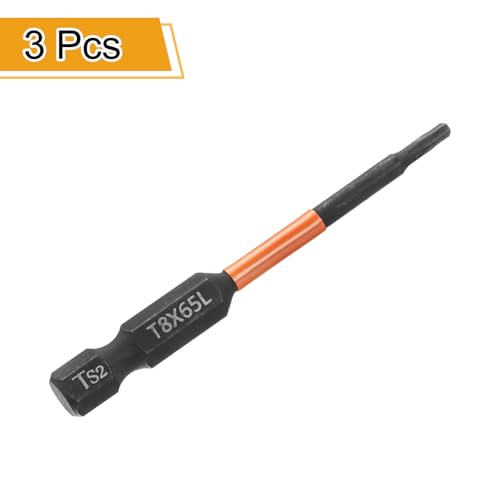 HARFINGTON 3pcs T8 Torx Head Screwdriver Bit 2.56" (65mm) Long 1/4" Hex Shank Magnetic No Hole Tamper Proof 6 Point Star Screw Driver Drill Bits Phosphate S2 Steel Industrial Power Tools - size: T8