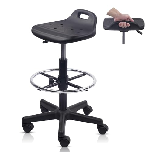 KLASIKA Drafting Rolling Stool Adjustable Height with Foot Rest Breathable Seat Cushion Swivel Stools with Wheels, Multi-Purpose Work Stool for Shop, Task, Salon, Black, 1 Pack - color: Black-backless, size: 1PK