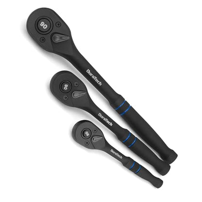 DURATECH 3-Piece Drive Ratchet, 90-Tooth Quick-release Ratchet Wrench | 1/4", 3/8", 1/2" Socket Wrench for Men Women, Reversible, Cr-V Made, 4° Swing, Manganese Phosphate Black Finish - size: Combo Kit(Black)