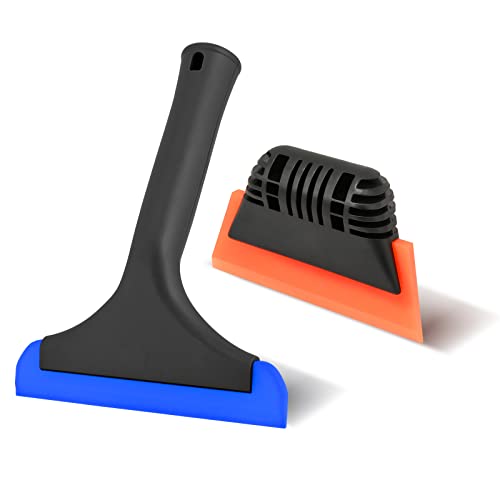 EHDIS 6'' Small Silicone Squeegee 5-inch Handy Small Rubber Window Shower Squeegee Auto Water Blade for Car Windshield, Window, Mirror, Glass Door, Ice Snow Removal Scraper Tool (Blue and Orange) - color: Blue and Orange